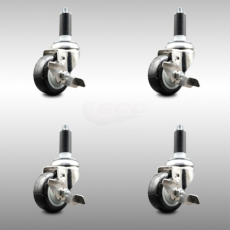 Service Caster 3 Inch 316SS Black Poly Swivel 1 Inch Expanding Stem Caster Set Brake SCC SCC-SS316EX20S314-PPUB-BLK-TLB-1-4